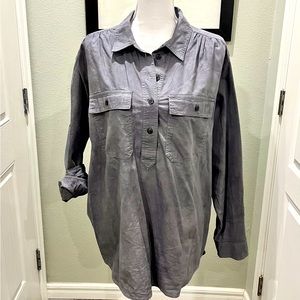 Grey 3/4 button down shirt Sz L